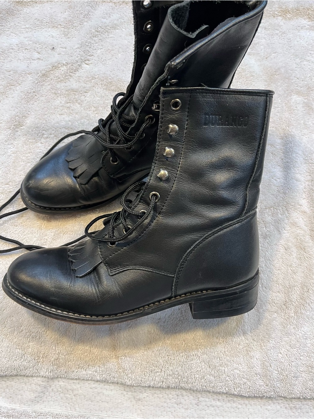 Durango Black Leather Lace-Up Riding  Boots with Fringe